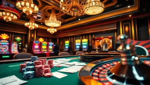 Players enjoy their winning moments at the link thabet casino table with colorful chips and cards.