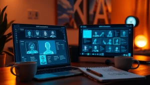 Explore the world of nsfw ai with a futuristic digital workspace showcasing AI characters.