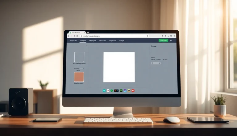 Make image square using an online tool with cropping and background options shown on a computer screen.