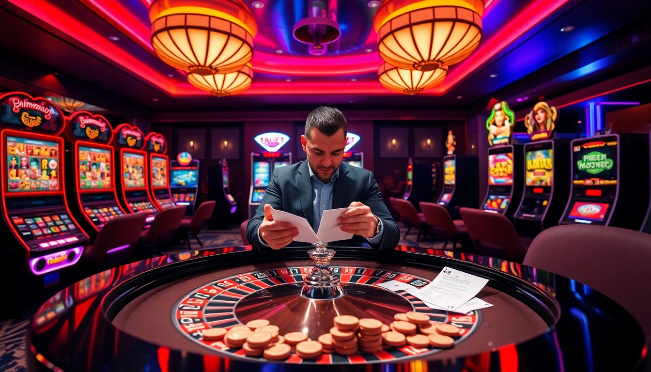 Experience thrilling gameplay at Dinamit4D with vibrant casino lights and exciting gaming options.