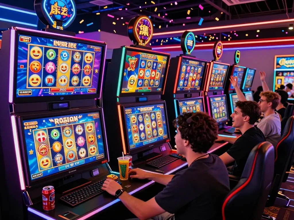 Engaged players enjoying online slots at vegasslot77.com with vibrant visuals.