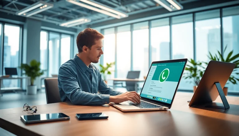 Experience WhatsApp Web in a modern office, showcasing seamless communication and technology integration.