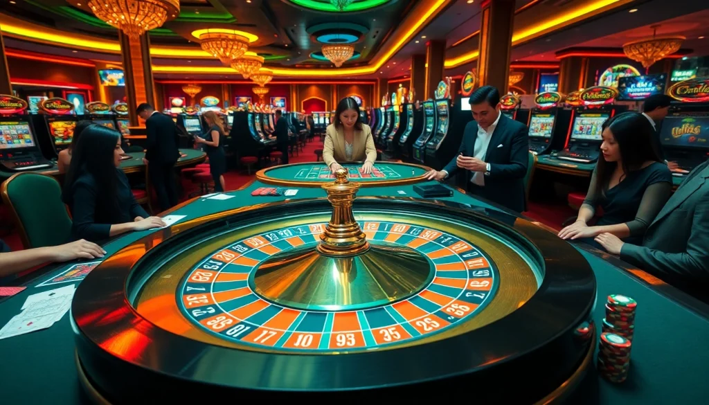 Players strategize at the U888 casino table with vibrant roulette and poker elements.