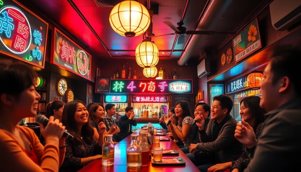 활기찬 제주 노래방이 제주도유흥 문화를 반영하며 고객들이 활기찬 분위기를 즐기는 모습.