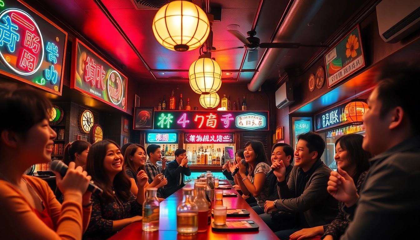 활기찬 제주 노래방이 제주도유흥 문화를 반영하며 고객들이 활기찬 분위기를 즐기는 모습.