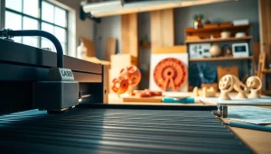 Showcasing a custom laser design setup with advanced cutting technology and prototypes.