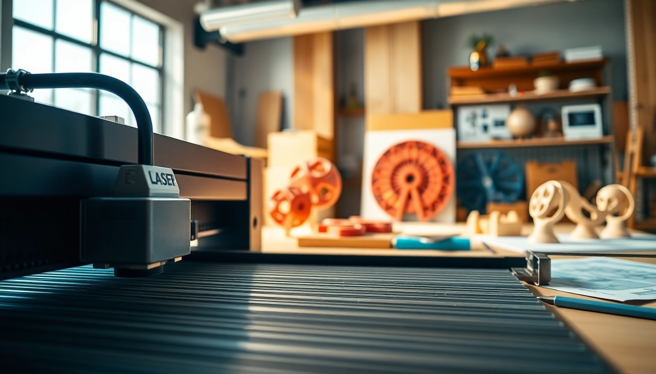 Showcasing a custom laser design setup with advanced cutting technology and prototypes.