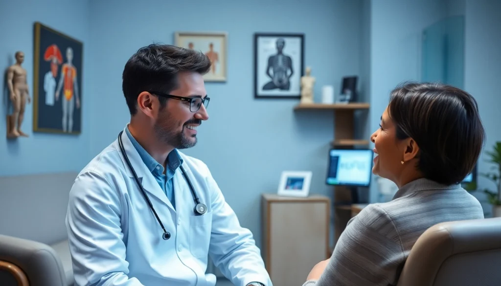 患者と医師の穏やかな相談シーンとともに、メンズライフクリニックの口コミ・評判を強調するポジティブな場面。