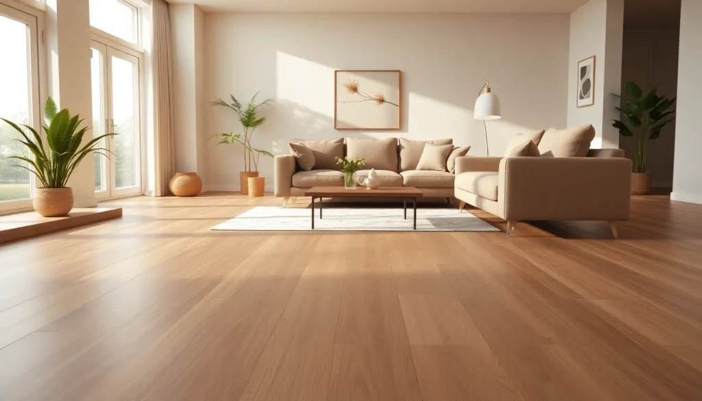 Beautiful vinyl flooring enhances the elegance of a modern living room setting with natural light.