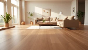 Beautiful vinyl flooring enhances the elegance of a modern living room setting with natural light.