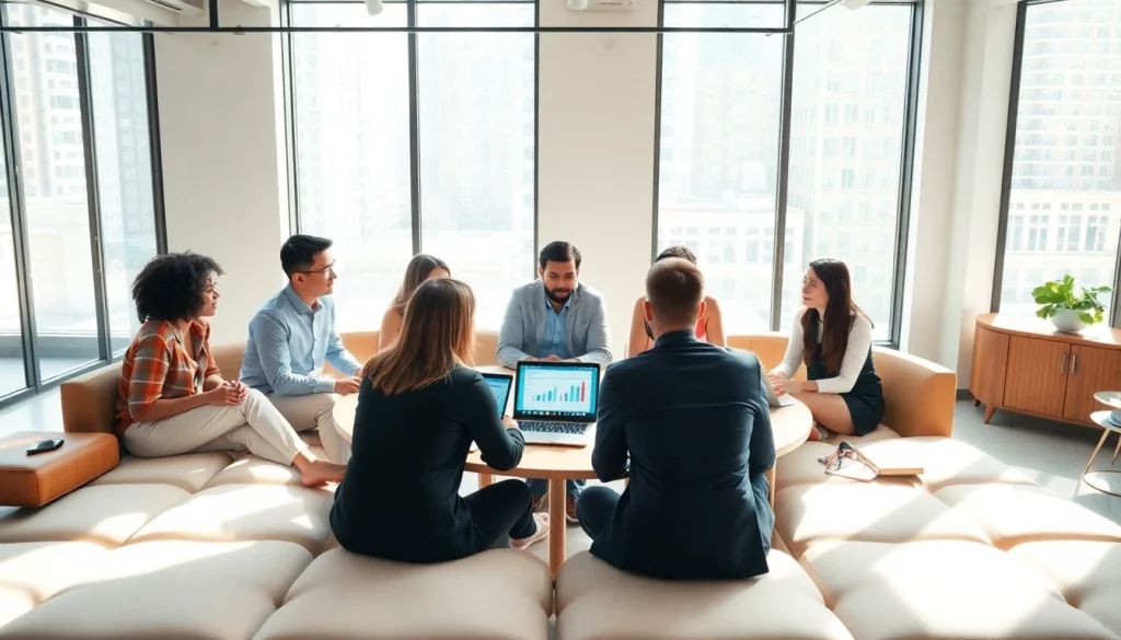 Engaged professionals brainstorming at social media marketing companies edmonton on strategies to drive engagement.