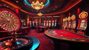 Experience thrilling gameplay at https://9789bet.com/ with vibrant casino elements like roulette and poker tables.