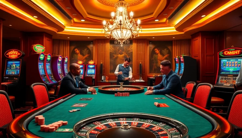 Hitclub players enjoying a thrilling poker game in a luxurious casino setting.