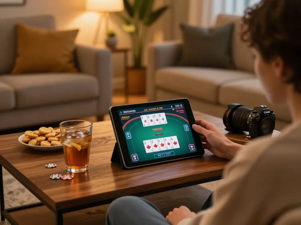Engaging in online casinos Canada poker gameplay from a cozy home environment.