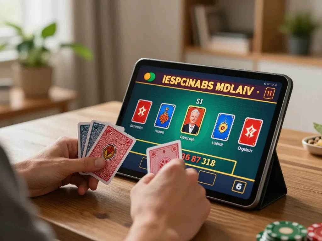 Engaging gameplay of gojekpot blackjack on tablet, showcasing betting strategies in a cozy home.