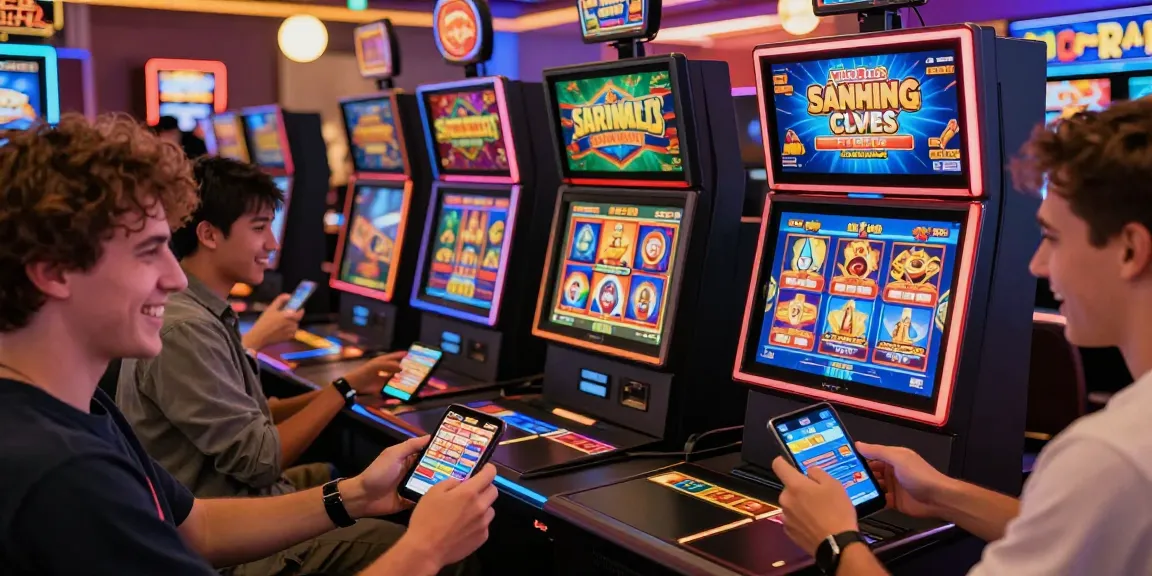 Players enjoying apk slot games together in a lively online casino atmosphere.