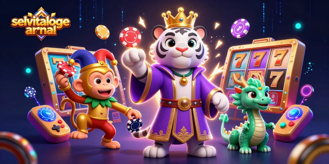 Experience the excitement at selvitalodgearenal with a vibrant 3D casino scene featuring slot reels, lively characters, and dynamic elements.