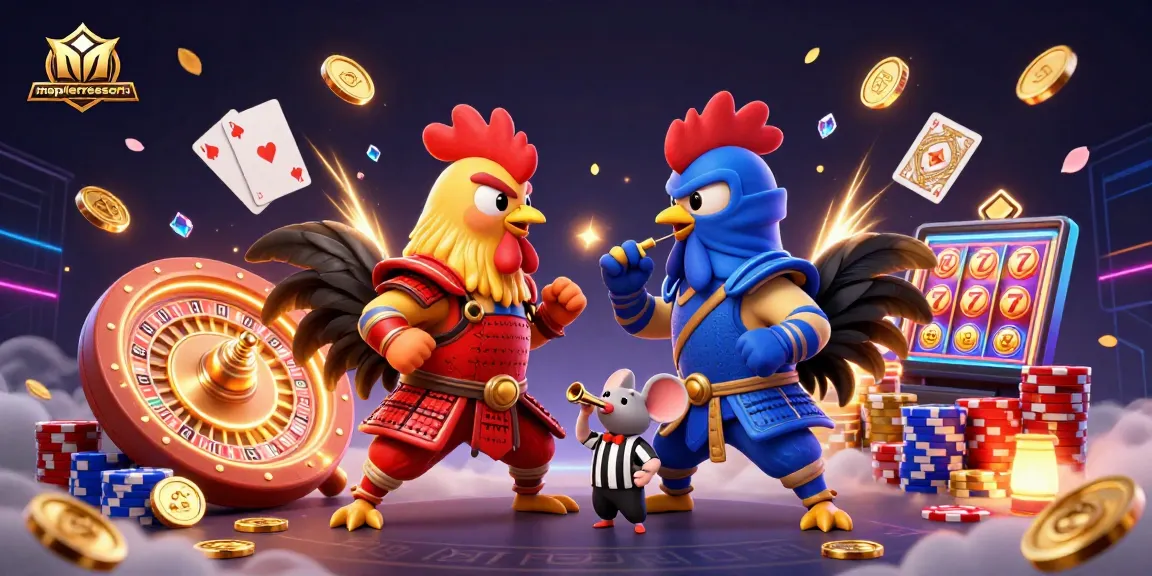 Engage with mapletreeresort, featuring a dynamic clash of samurai and ninja roosters amidst a cascade of winning coins and gems.