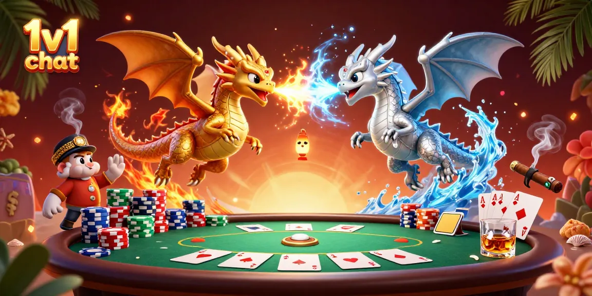 Engage in 1v1 chat with our vibrant gaming scene featuring mythical dragons and poker elements.
