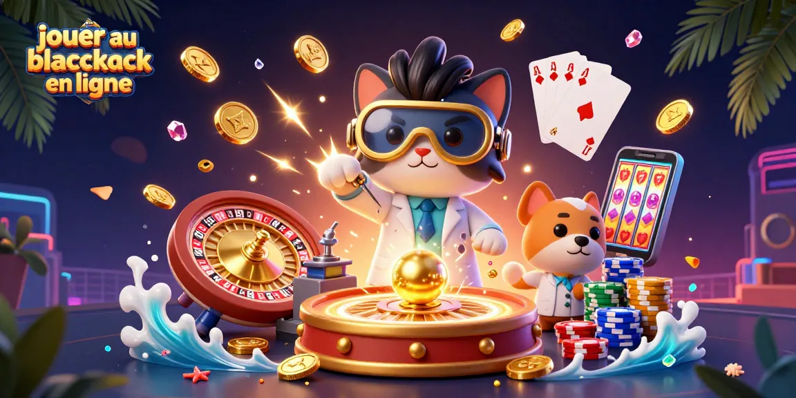 Jouer au blackjack en ligne dans un univers ludique avec des pièces d'or et des cartes étincelantes.