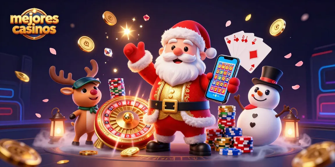Conoce los mejores casinos con esta vibrante escena festiva y elementos del juego.