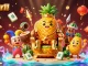 Mekar11's vibrant casino scene showcases a golden pineapple king and magical elements for players.