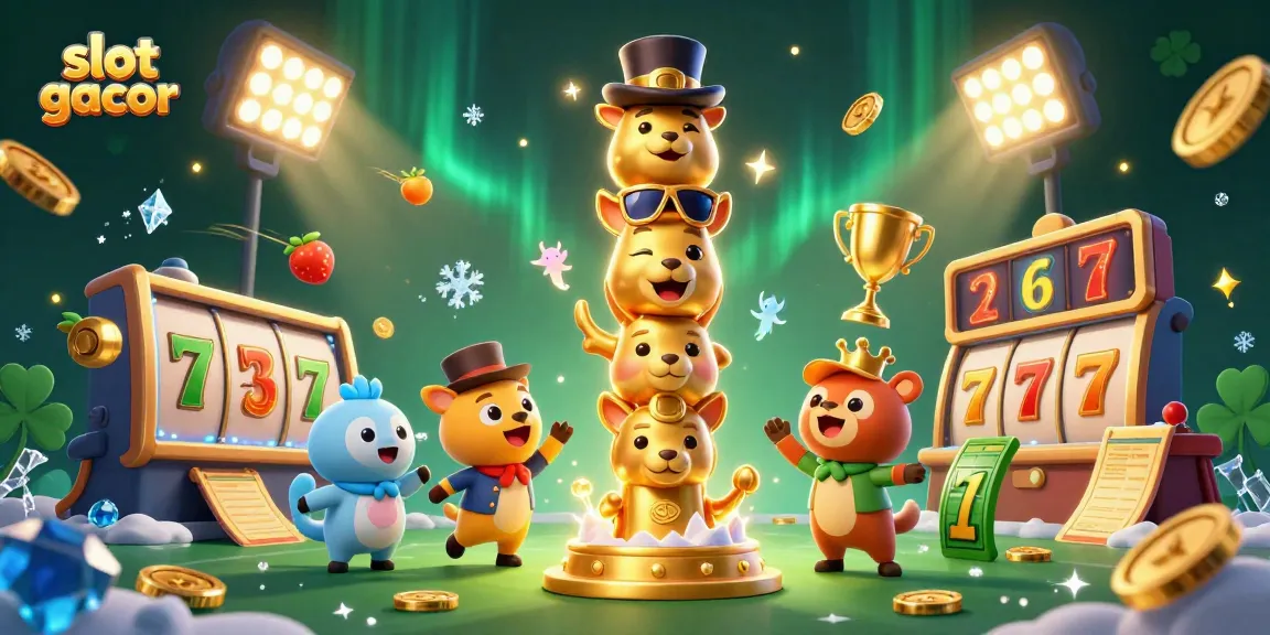 Play slot gacor with lively slot reels and engaging characters, capturing casino excitement.