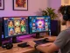 Exciting online gaming setup featuring slots that accept credit cards, showcasing vibrant slot graphics and gaming accessories.