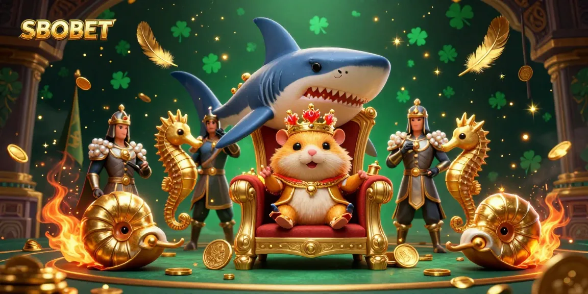 SBOBET illustration showcasing a golden hamster king in a thrilling casino-themed scene with vibrant betting elements.