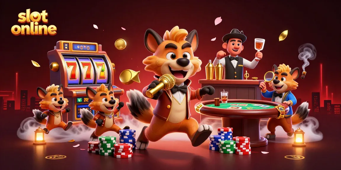 Mainkan slot online di kasino lucu bersama hyena dengan suasana meriah dan beragam elemen permainan.