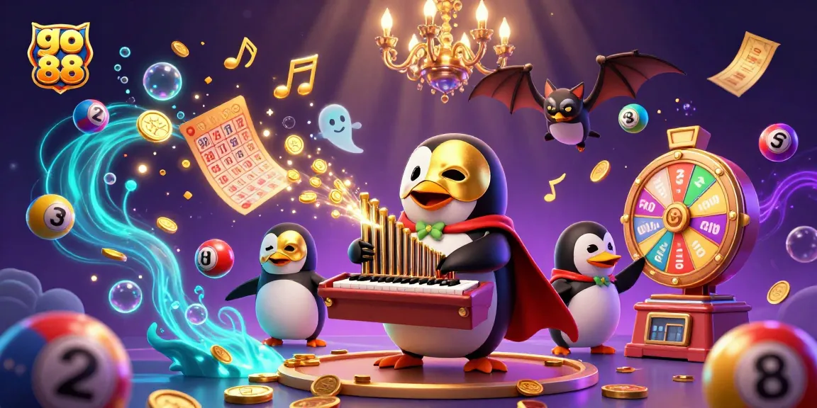 Experience the excitement of go 88 as a penguin plays the organ, showering golden coins and lottery balls.