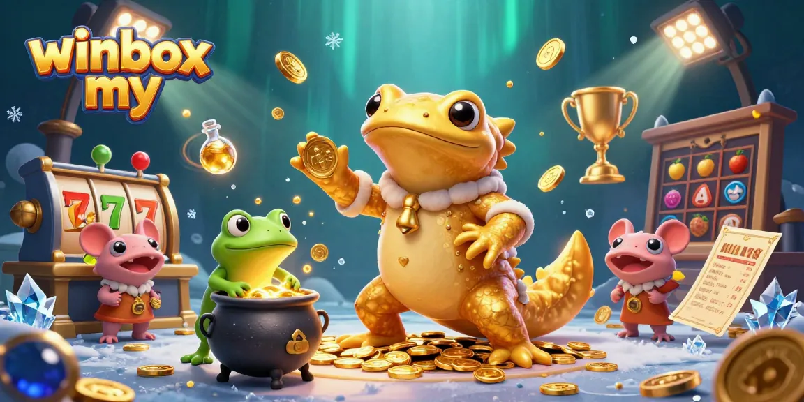 Winbox my showcases a vibrant online casino scene with a golden salamander alchemist, enhancing gaming excitement.