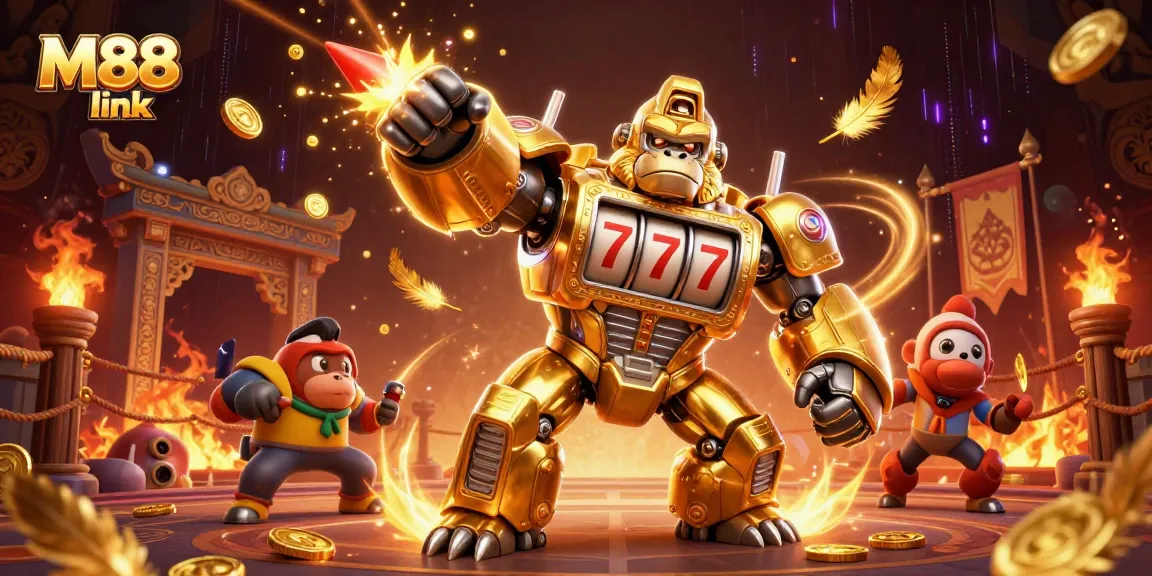 Experience thrilling action with M88 link in this vibrant casino battle illustration.