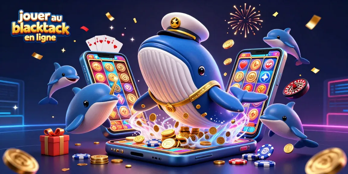Jouer au blackjack en ligne dans une ambiance festive avec des personnages dynamiques et des éléments de casino.