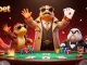 Thabet showcases playful raptors in a trench coat attempting a VIP casino entrance amidst lively game elements.