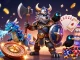 Win big at Fun79 Casino with the Viking wolf warrior amidst cascading gold and gems!